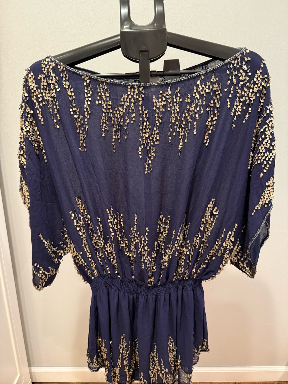 Parker Navy Silk Sequin Mini Dress Size Med